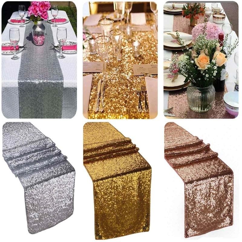 30x180/275/300cm Large Size Sequin Table Runner Wedding Party Table Decorations Table Runner Gold Silver Rose gold Champagne 1PC