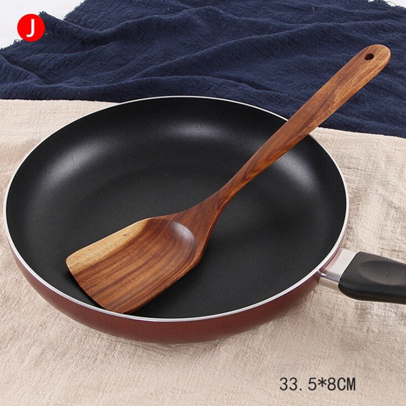 Non-stick Servies Bestek Set Houten Kookgerei Vork Lepel Mes Set Keukengerei Met Lange Handvat Spatel Platte Schop 1 PC: J