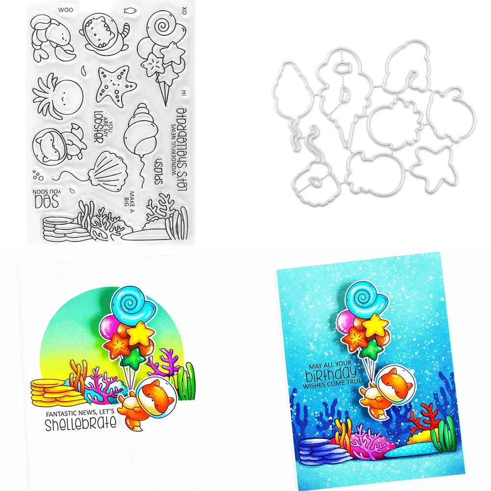 Ballonbos Sea Whale Peckish Knuffels Stempels en Stansmessen Zonnebloemen Alle Ingebouwde Stempel Voor DIY Scrapbooking Kaarten Maken: Lichtgrijs