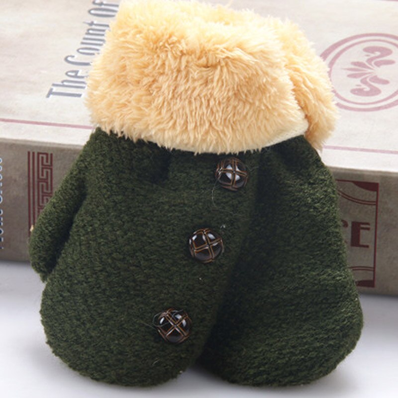 Winter Baby Boys Girls Gloves Full Finger Kids Mittens Warm Acrylic Rope Gloves Children Knitting Solid Button Mittens SA987036: Green