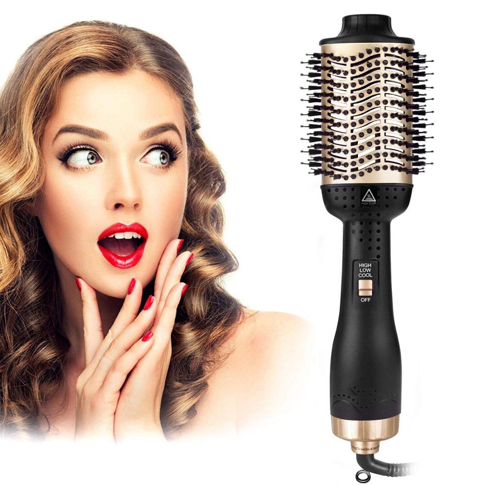 One Step Hair Dryer & Volumizer Straightener Curler Brush Gold Air Brush Negative Ions Rotary Blower Tangle Detangling Comb