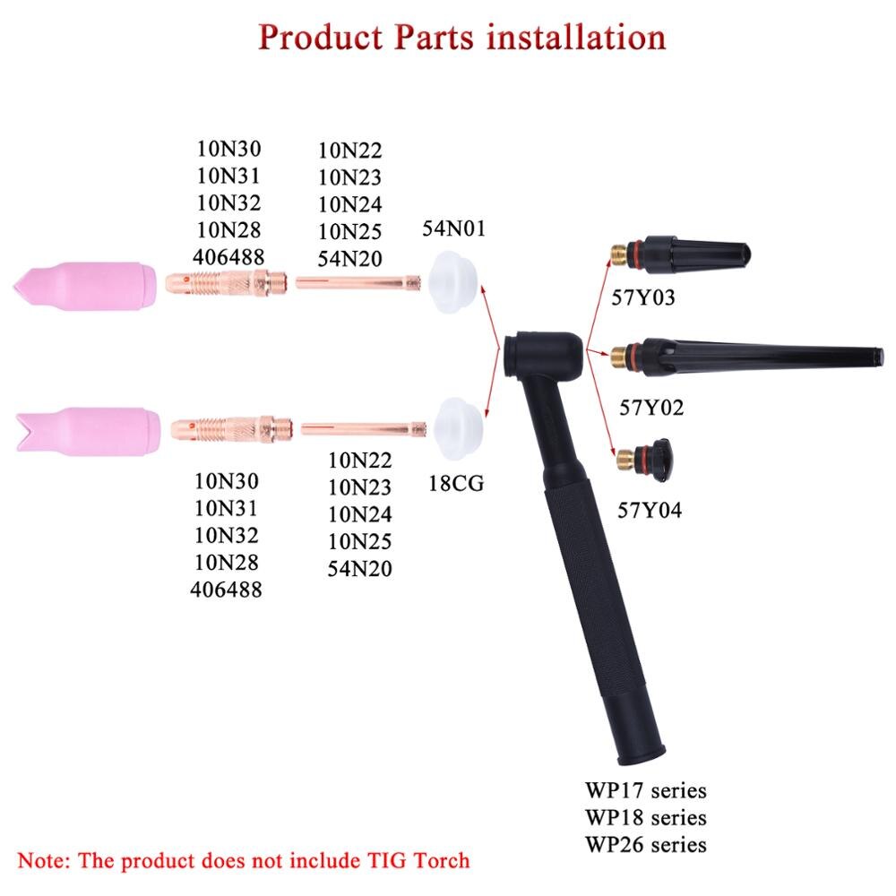 24Pcs TIG Welding Torch Inside Outside Angle Gas Lens For WP17 WP18 WP26 TIG Back Cap Collet Bodies Spares Kit Accessories