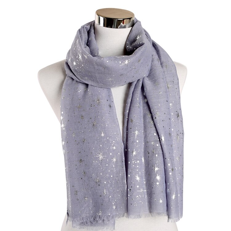 FOXMOTHER Autumn Shawl Rose Gold Foil Star Print Scarf Galaxy Scarves Birthday Bridesmaids Scarf: Grey Sliver