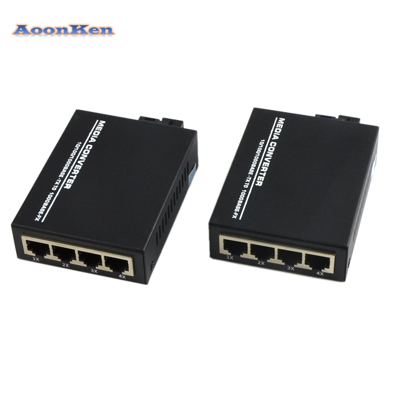 10/100M SingleMode Fiber Media Converter 1 Fiber port 4 RJ45 Ethernet Ports Fiber Optical Transceiver Fibre Optical Transceiver