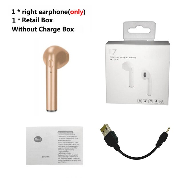 I7s Tws Bluetooth Oortelefoon Mini Draadloze Oordopjes Met Opladen Doos I7 Sport Handsfree In-Ear Draadloze Headset Voor Xiaomi telefoon: i7 Single GOld 1 Box