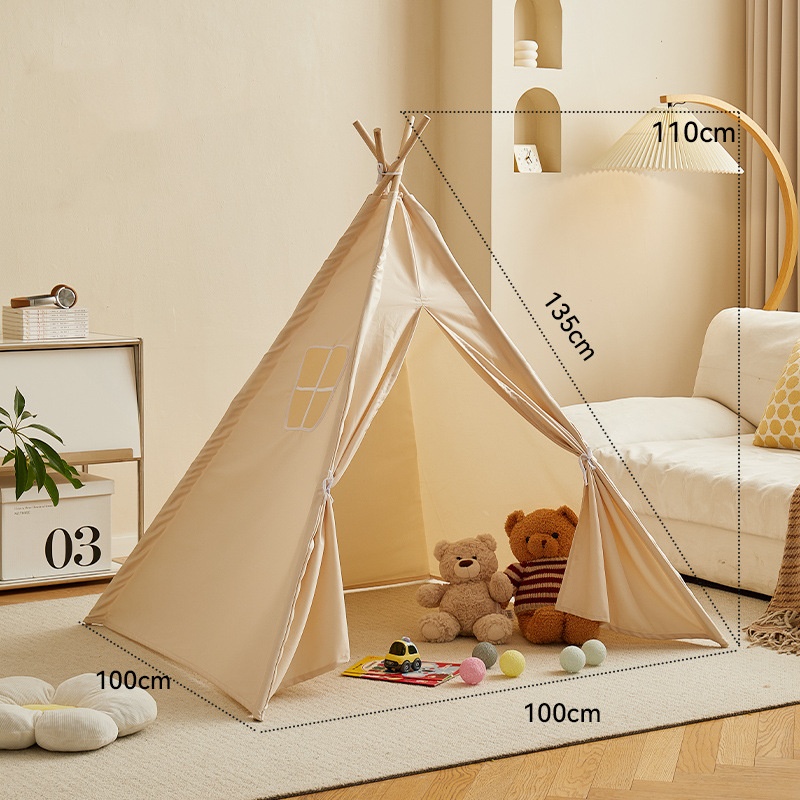 Portable Children Tents Tipi Play House Kids Cotton Canvas Indian Play Tent Wigwam Child Little Beach Teepee Room Decoration: GRAY