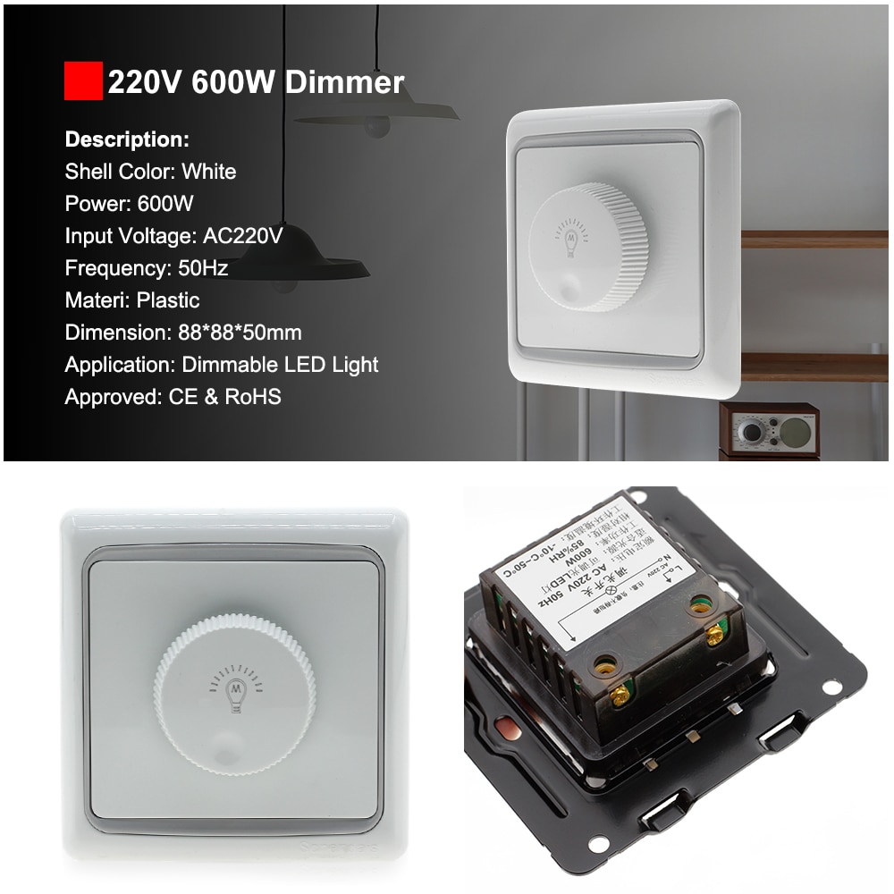 LED Dimmer Switch AC 220V 300W 600W 1000W Adjustable Brightness Lamp Bulb Strip Driver LED Dimming Controller Brightness Dimmer