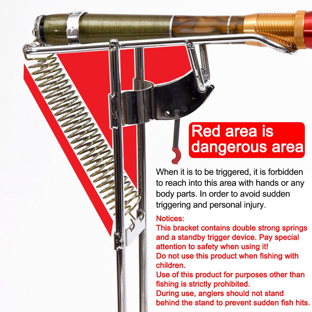 Adjustable Sensitivity Dual Spring Ground Stand Fishing Rod Holder Automatic Tip-up Stainless Steel Hook Setter Outdoor Portable