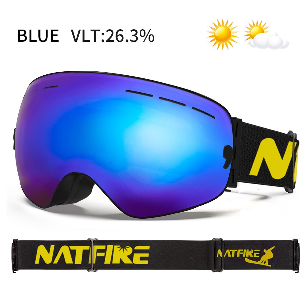 Natfire skidglasögon dubbla lager imfria  uv400 snowboard snöglasögon snöskoterglasögon glasögon utomhussport skidåkning glasögon: Blå