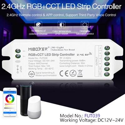 Upgrade 2.4Ghz Rgb + Cct Led Strip Controller DC12 ~ 24V Dimbare Driver 6A/Ch Voor rgb + Cct Led Strip Kan Remote/Voice Control: FUT039