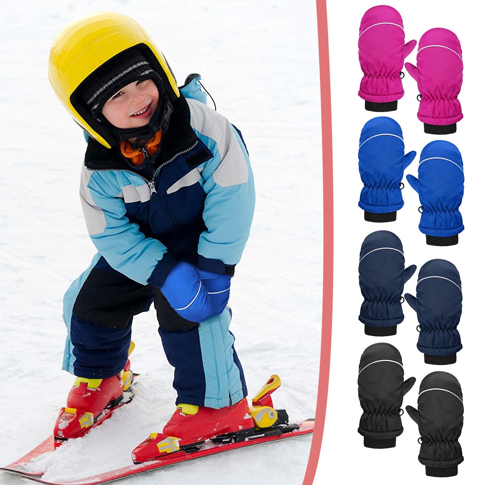 1 Pairs Kinderen Ski-Handschoenen Sneeuw Wanten Skiën Waterdichte Solid Winter Peuter Baby Jongens Meisjes Warm Ademend Sneeuw Wanten