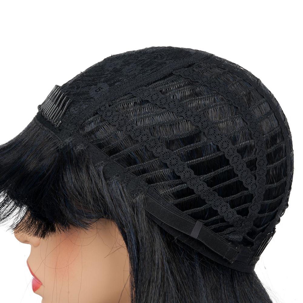Whosale Top Black Straight Bob Style Synthetic Hair Wig With Bangs Lace Front Wigs