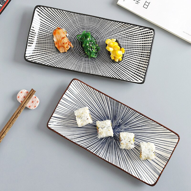 Porslin fest middag rätter porslin set japansk sushi tallrik underglasyr rektangulär tallrik hushålls kalla tallrikar 1 pc