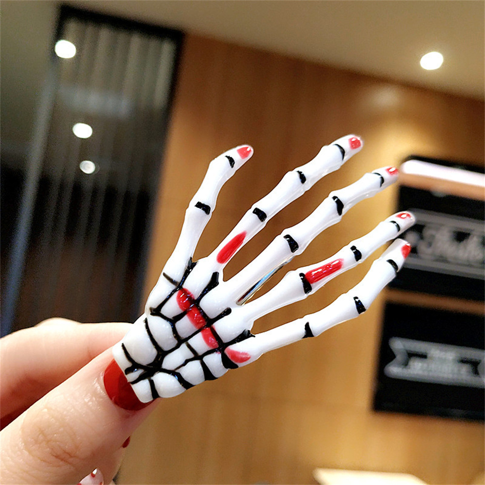 Fermaglio per capelli a mano con scheletro creativo per donna ragazza stile gotico forcina colorata trucco di Halloween copricapo per feste accessori per capelli
