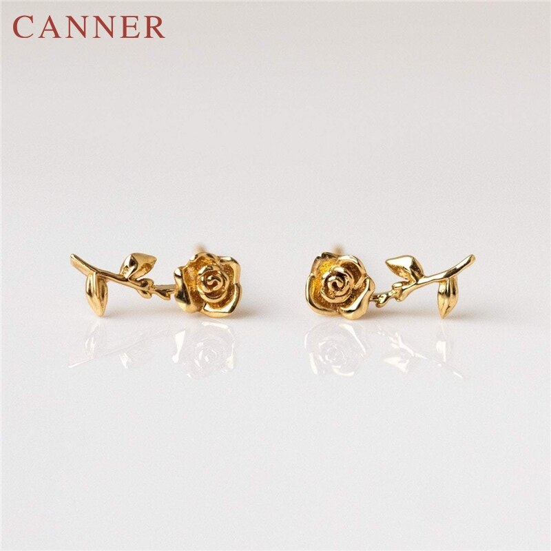 925 sterling zilveren rozenbloem oorbellen voor vrouwen in minimalistische zirkonia dieren slang/ogen oorbellen sieraden oorbellen: Goud 4