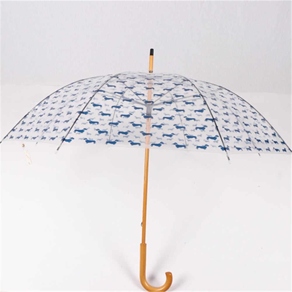 Showersmile transparent paraply regn kvinder træhåndtag parasol hundetryk damer hængende mærke voksen guarda chuva: Blå