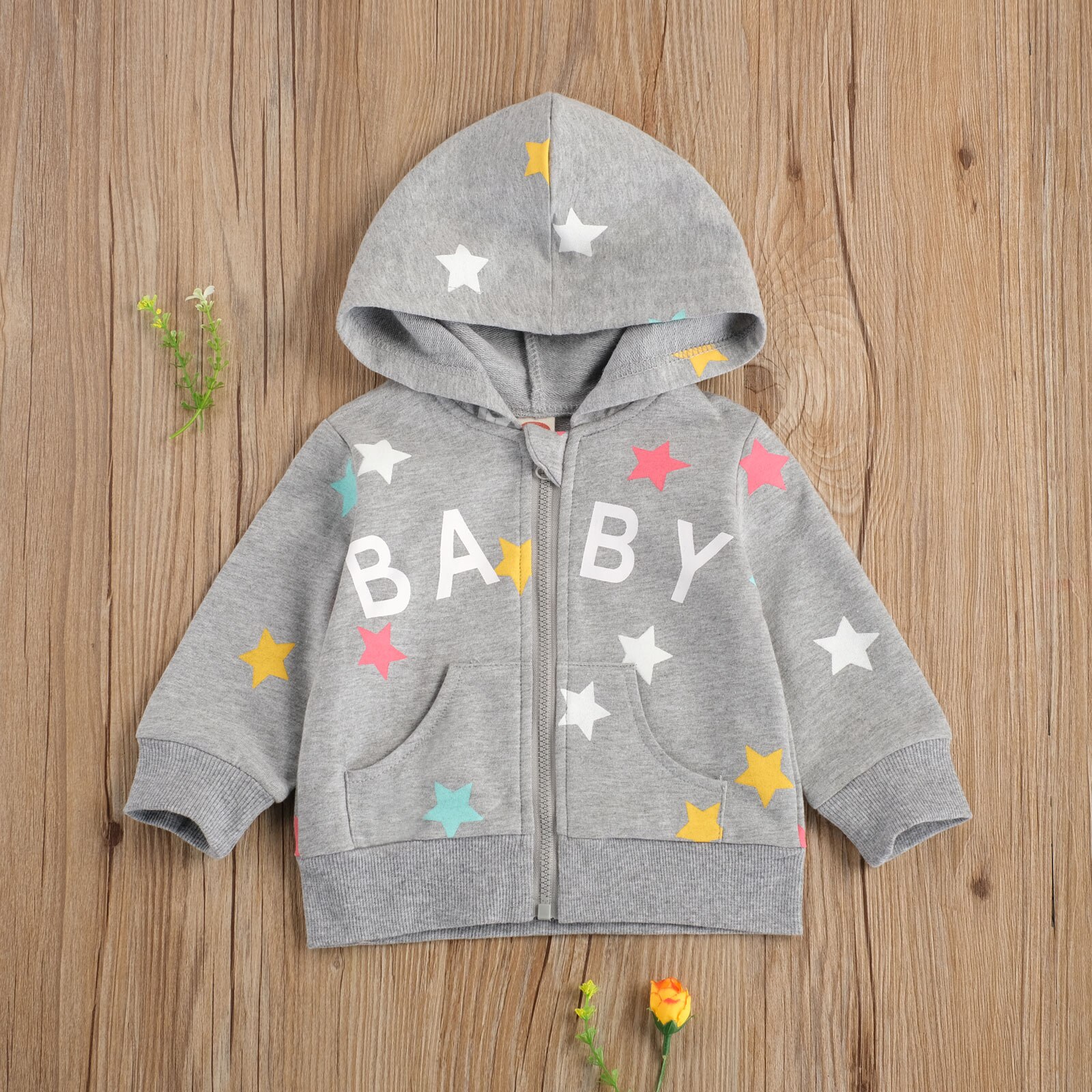 Kleinkind Art Baby Mädchen Jungen freundlicher lässig mit Kapuze Reißverschluss Strickjacke knapp Sterne Druck Langarm verlieren oben mit Tasche kleidung