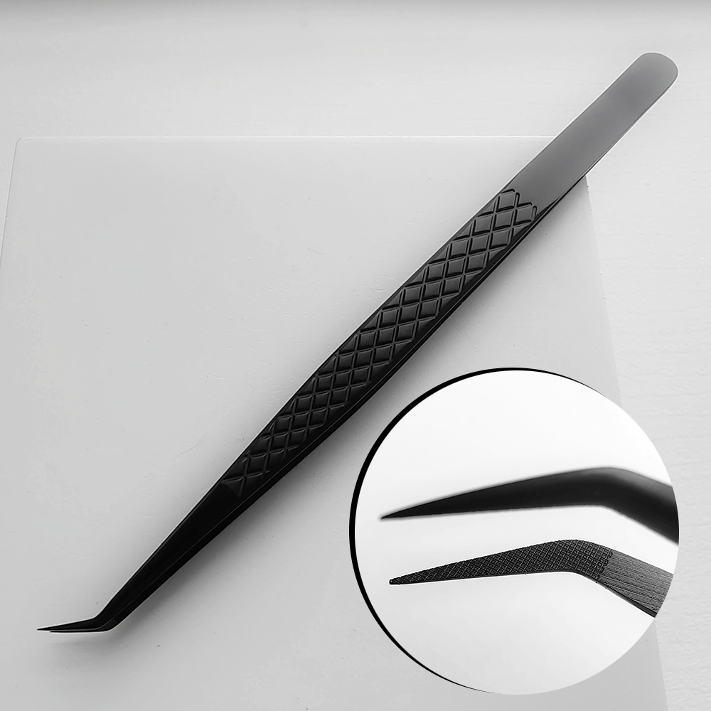 Pinzas para pestañas postizas con punta de fibra para extensiones de pestañas, pinzas negras, punta cerrada perfecta para pestañas: Negro