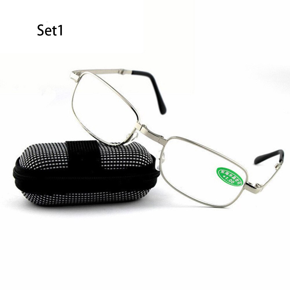 Draagbare Metalen Opvouwbare Leesbril Met Case Randloze Magnetische Presbyopie Brillen Bril Brillen + 1.0 ~ 4.0: Strength 250 / Set 1