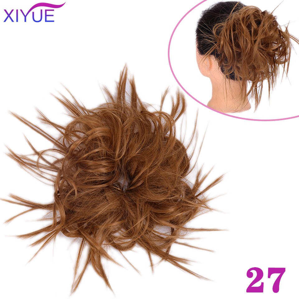 Fluffy pjusket opsat hår knold syntetisk rodet hår knold extensions elastisk pjusket hårstykke gummibånd krøllet chignon til kvinder: Q17-27