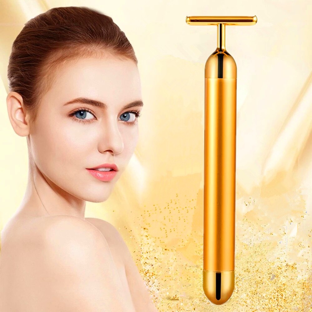 24K Gold Roller Vibrerende Facial Massager Afslanken Facial Skin Beauty Bar Pulse Verstevigende Gezicht Massage Lift Aanscherping Rimpel Bar