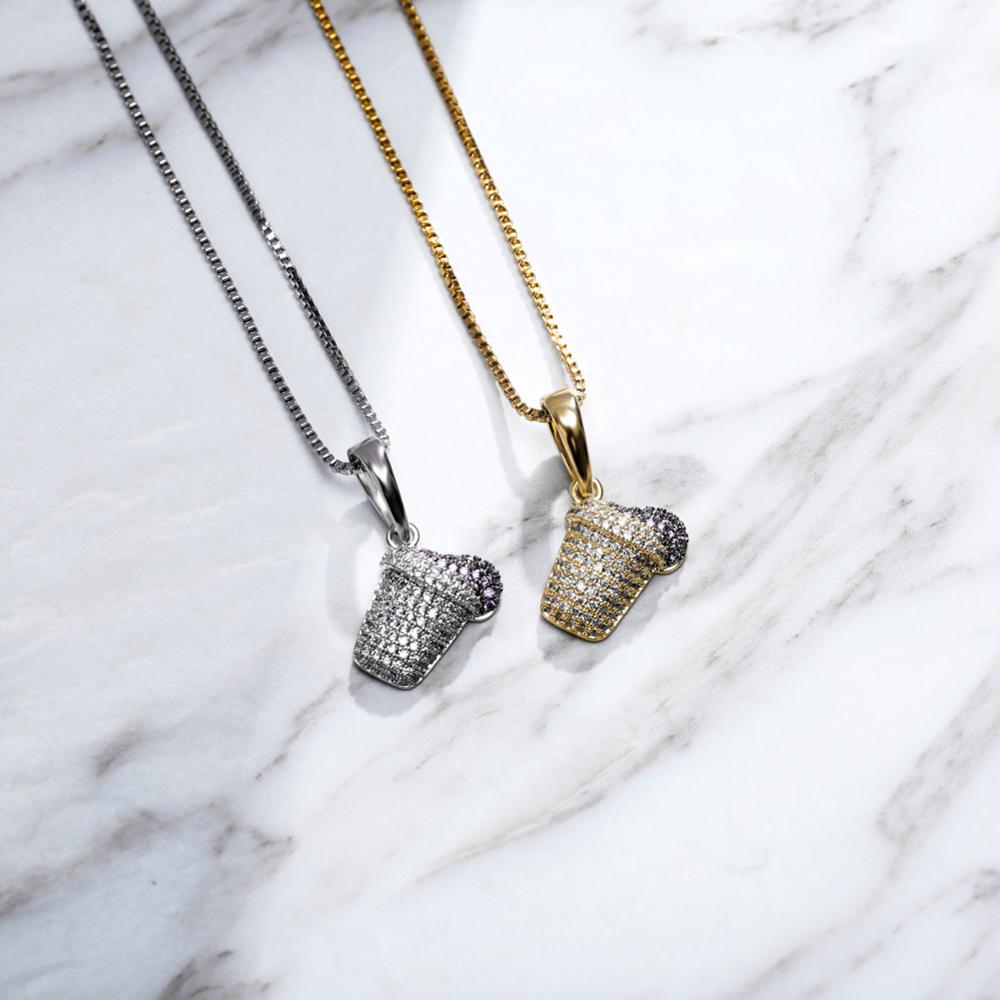 Micro Pave AAA Cubic Zirconia S925 Sterling Silver Bling Ice Out Ice cream Pendants Necklaces for Women Charm Jewelry