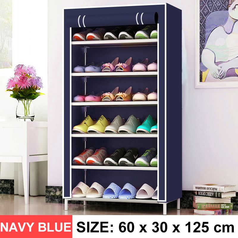 5/7/10 schicht Schuh Gestell Abnehmbare Staubdicht Vlies Stoff Schuh Schrank Hause platzsparende Stehen Halfter Schuhe Veranstalter: 7 Schicht Marine Blau