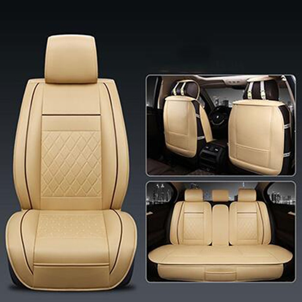 Autostoelhoes van leer, universele autostoelhoes, stofdichte autostoelbeschermer, auto-interieuraccessoire (beige)
