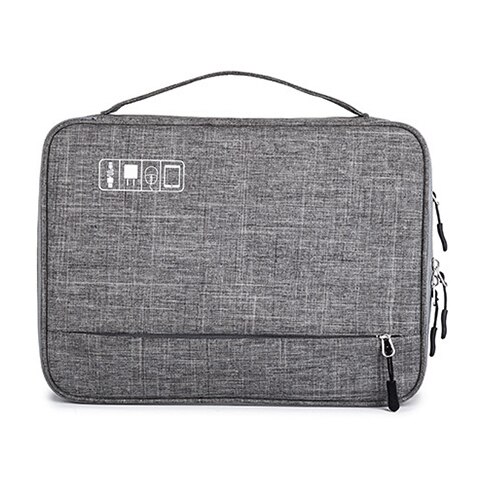Bolsa de almacenamiento de accesorios electrónicos de doble capa habitación separada y tiras de separación estuche organizador portátil para iPad, discos duros, Cables,: Gray