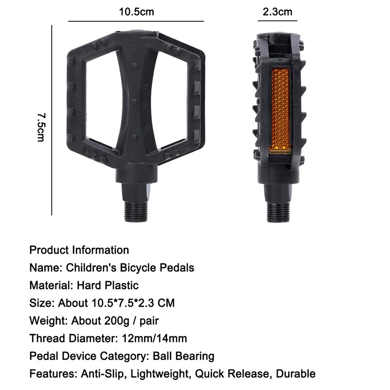 West biking ultralette barnesykkelpedaler anti-skli plastpedaler med sikkerhetsadvarselsreflektor barnesykkelpedaler