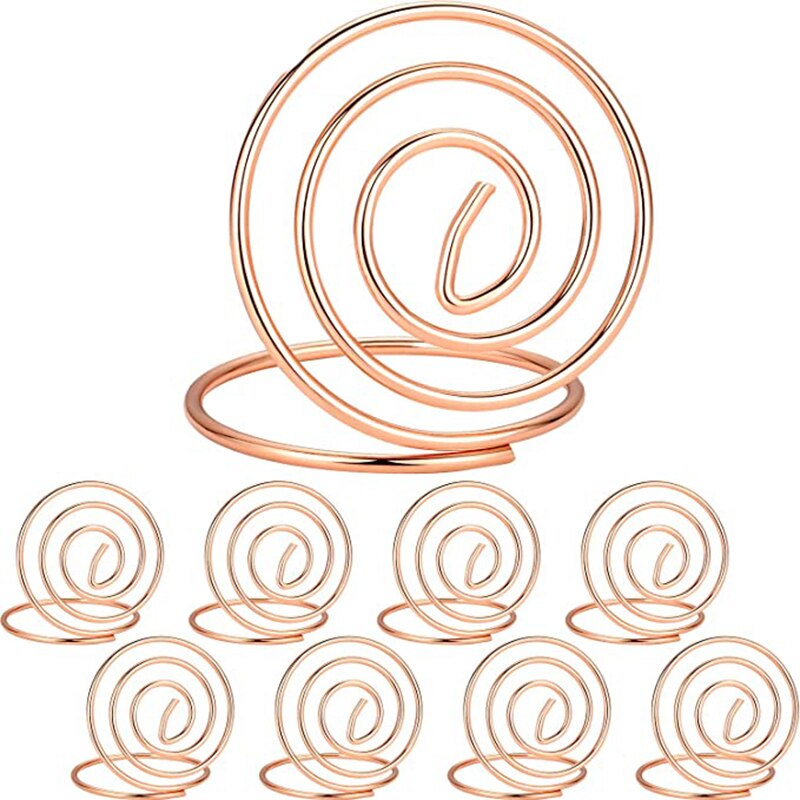 5 Pieces Wire Place Card Holder Metal Card Holder Stand Wedding Name Place Holder for Weddings Dinner Parties Food Signs: Round Rose Gold