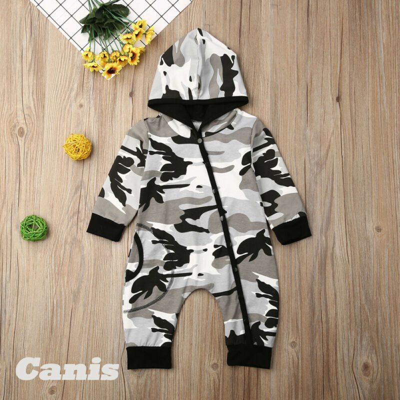 Emmababy Baby Boy Kleding Lange Mouw Camouflage Print Rompertjes Warm Lente Herfst Katoen Hooded Romper Playsuit Kleding