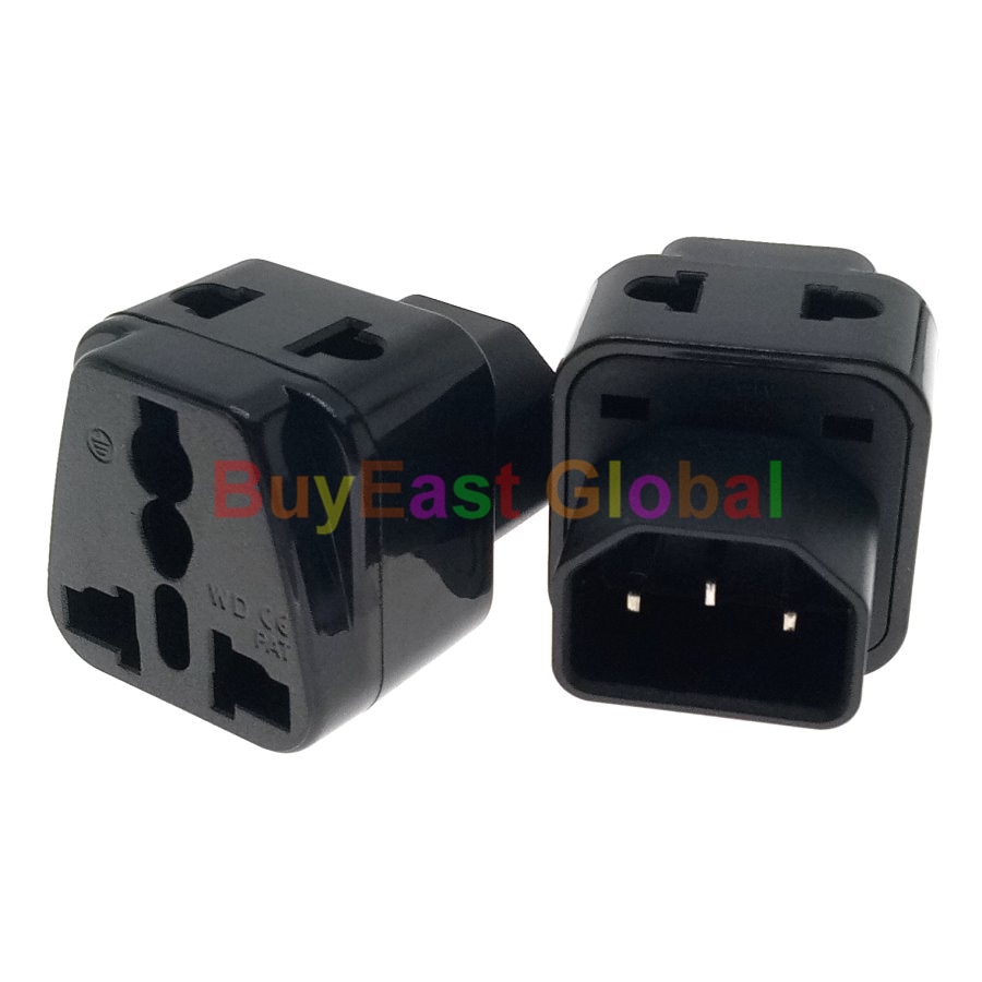 (Pack 3) 2 IN 1 - Universal to IEC320 C14 Male Electrical Plug Adapter AC100~250V 10A White / Black