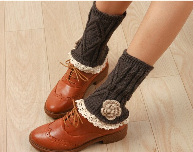 Rose Lace Boot Cuffs knit boot topper lace trim faux legwarmers lace cuff shark tank leg warmers 5 colors 12 pair/lot#3990