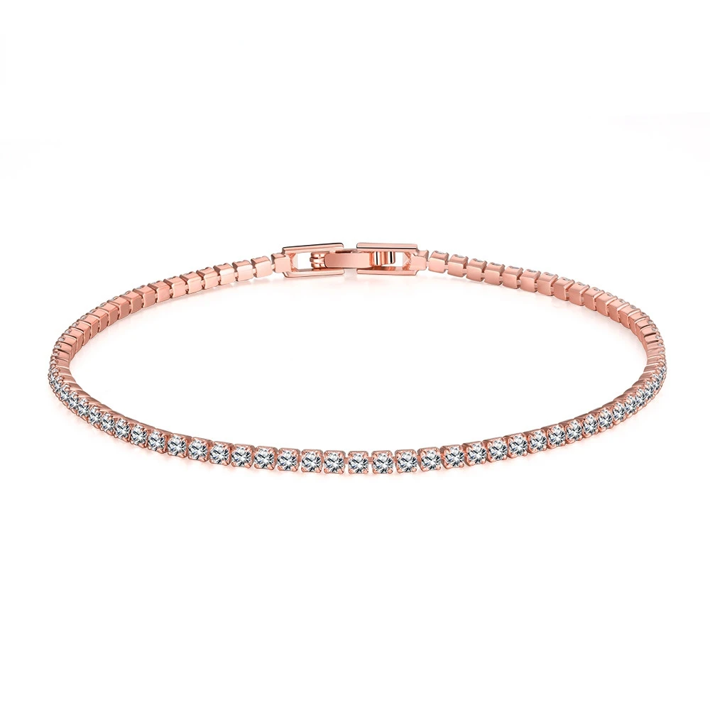 Joias de prata 925 pura 18cm pulseira de tênis 2mm zircônia presente de aniversário pulseiras de prata esterlina real: Preto / 17cm