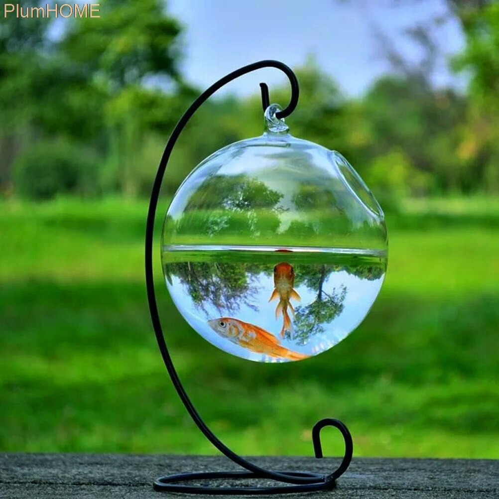 Aquarium en verre suspendu de forme ronde 12cm, bocal à poissons, Vase à fleurs, boule transparente, fait à la main✖12cm
