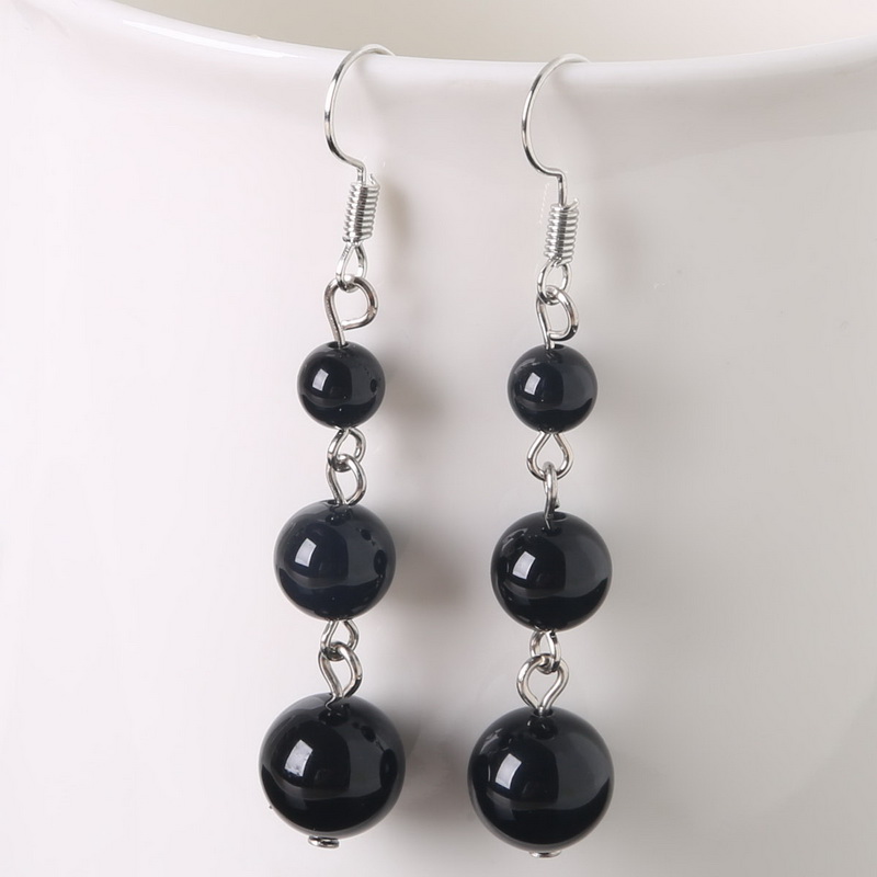 Nuevos pendientes de de 6mm + 8mm + 10mm para mujer, cuentas de ojo de tigre Natural, pendientes largos de piedra para mujer, joyería: Black agate