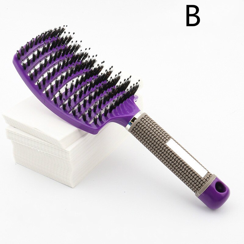 Brosse à cheveux professionnelle en poils et Nylon, peigne de Massage du cuir chevelu, pour cheveux mouillés: B-Purple
