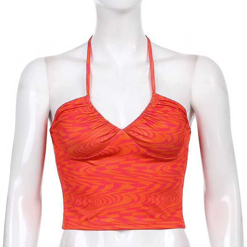 Sweetown 2000s Esthétique Mignon Y2K Débardeur Femmes Cravate Teinture Impression Kawaii Vêtements V Cou Sexy Vêtement Bain De Soleil Eté Club de Rave Tenues