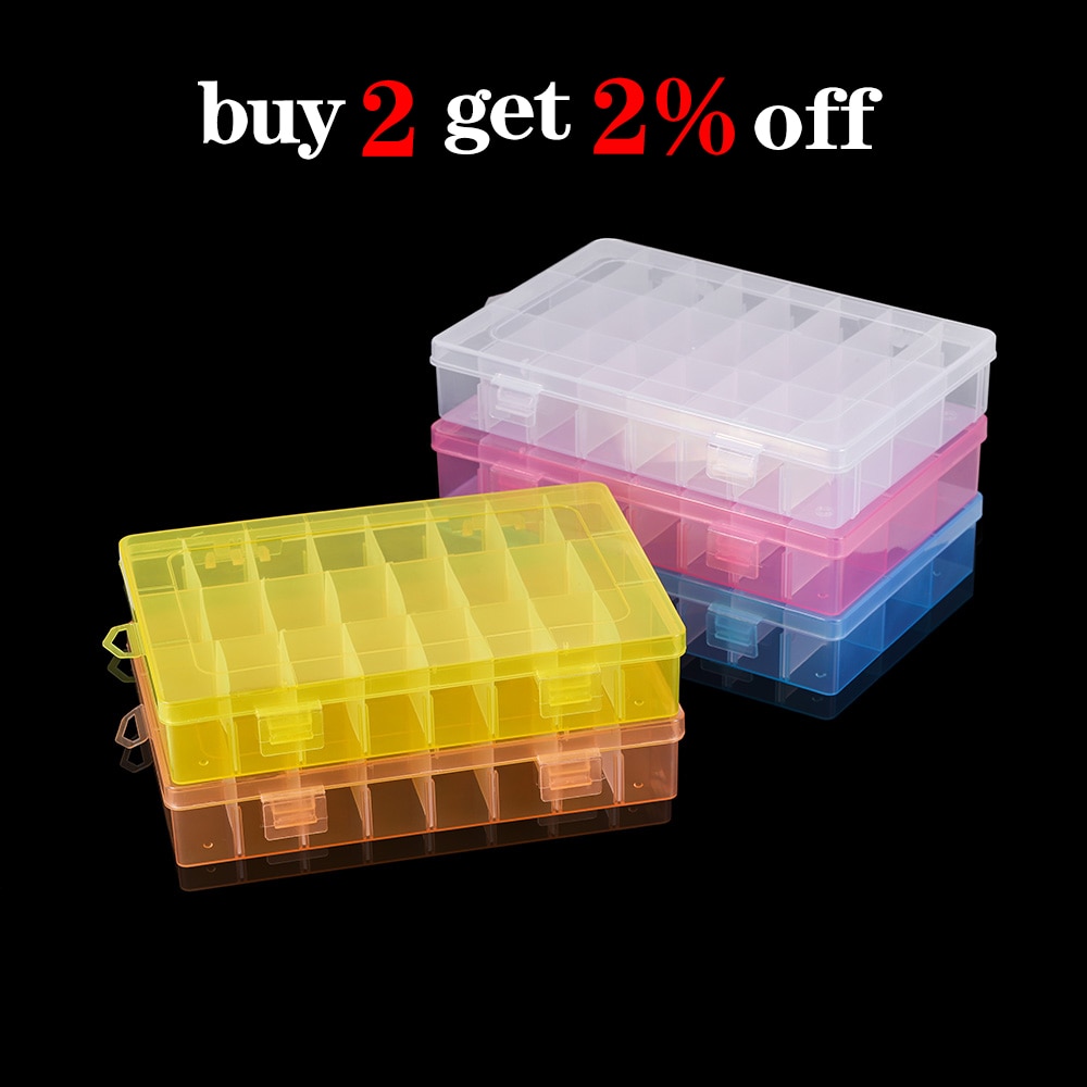 24 Grids Adjustable Plastic Jewelry Beads Accessories Storage Boxs Case Jewelry Display Beads Earring Making Organizer Container