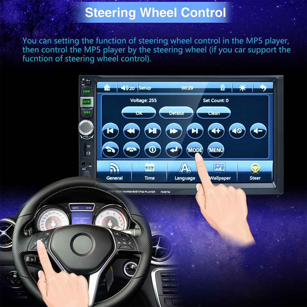 7 inch HD Double Din Touch Screen Vehicle Car Blluetooth MP5 with Camera FM Transmitter USB TF Card