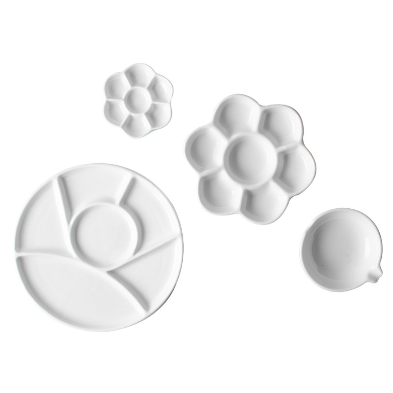 2 Piece Simple Ceramic Multi-grid Palette Watercolor Painting White Porcelain Color Palette Art Supplies