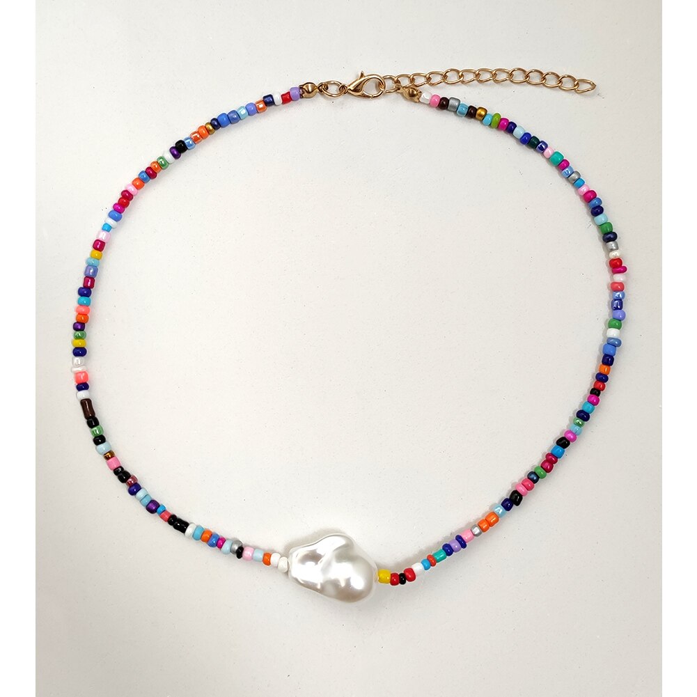 Collier perlé coloré Smiley pour femmes, fait à la main, style Baroque, perles de bonbons, ras du cou, bijoux de pour filles: 063610MC