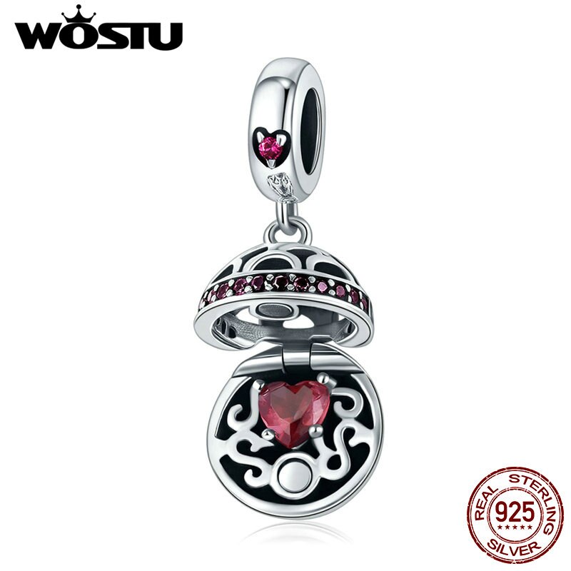 WOSTU Original 925 Sterling Silver Love Box Pink CZ Charm Pendants Fit Charm Bracelet Necklace Jewelry Making CQC689