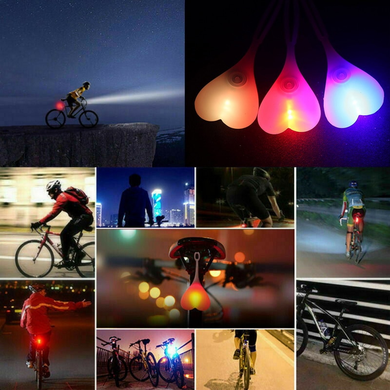 Waterproof Silicone Bike Heart Lamp Night Cycling Rear Seat Back Lights Bike Tail Lights Safety Warning Ball Light Lamp