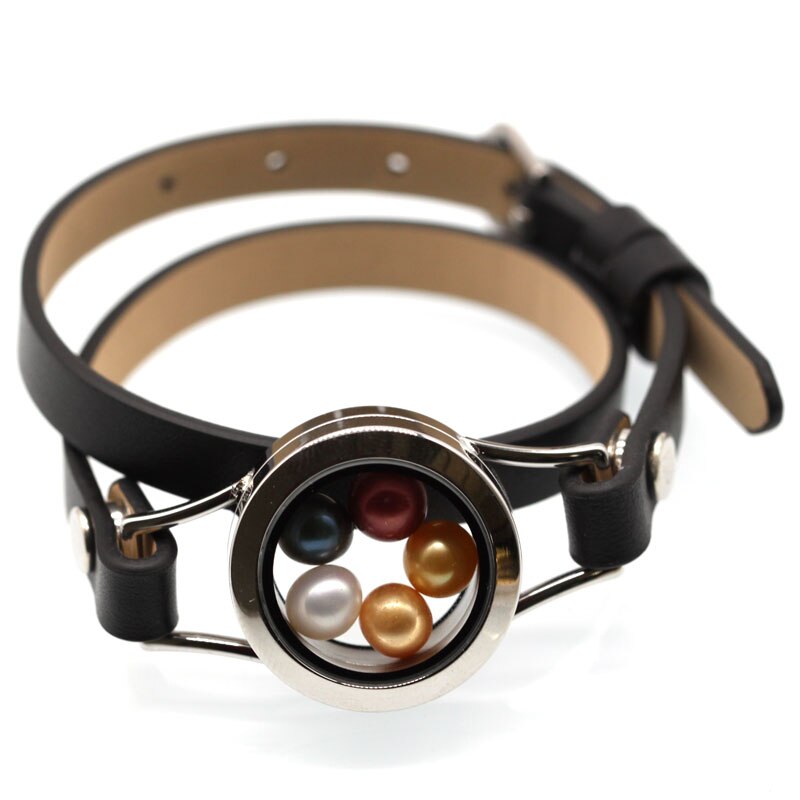 Leer Warp Armband 316L Rvs Parels Medaillon Drijvende Medaillon Voor Vrouwen 9 Kleuren Twist Glazen Medaillon: B3-1065-4