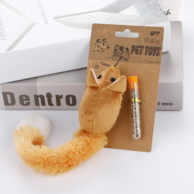 Pet Cat Toy Set Interactive Cats Teaser Toys Plush Mice with Catnips Long Tail Mouse Funny For Kitten: BROWN