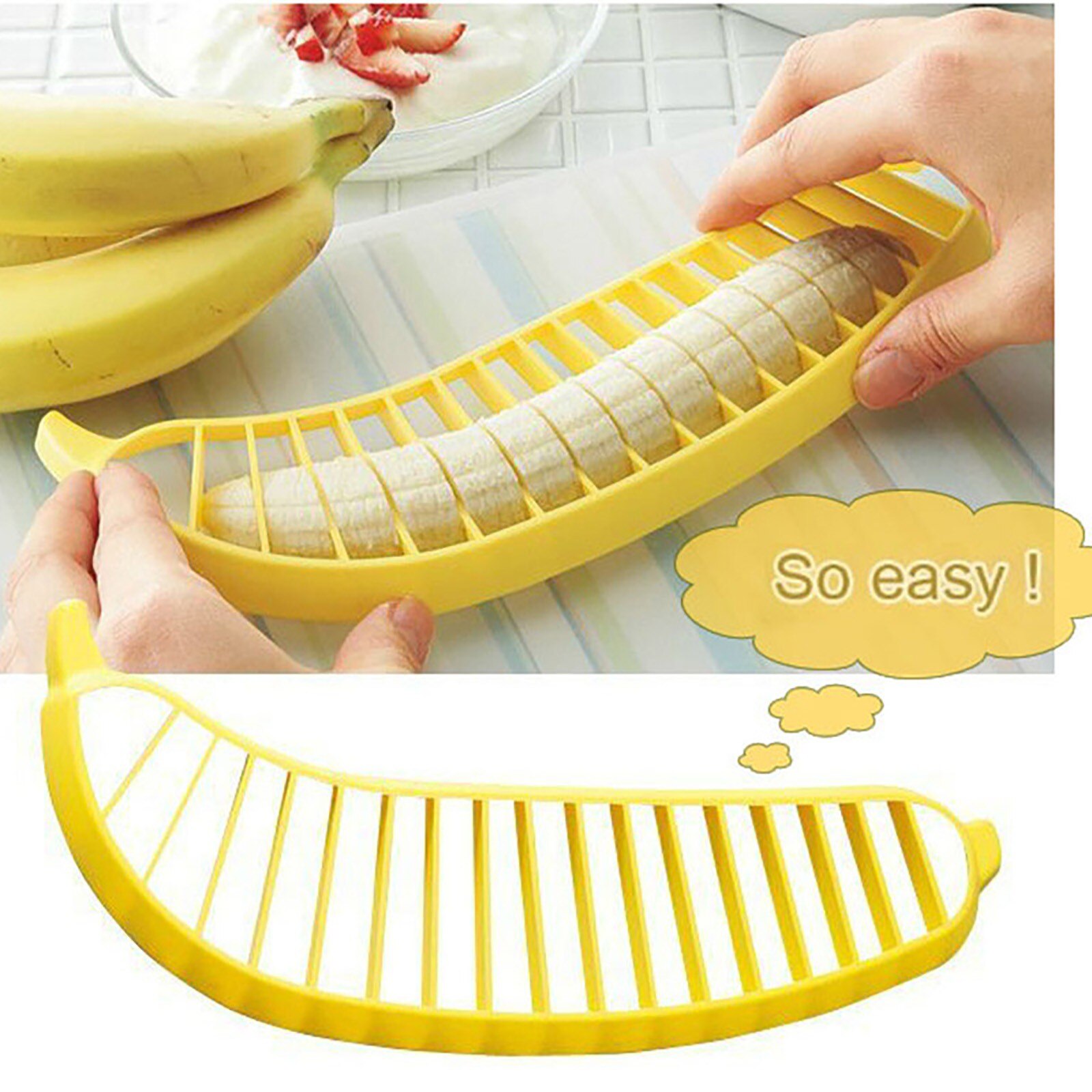 Practical Banana Cutter Fruit Chopper Plastic Banana Slicer PP Material Cutter Fruit Vegetable Salad Maker Kitchen Gadgets Tools