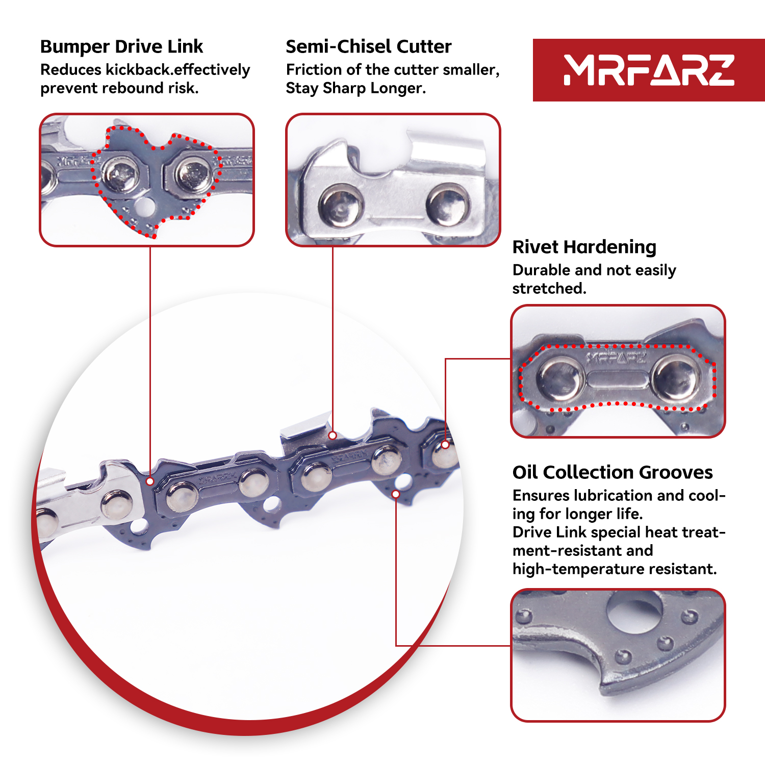 R40 Chainsaw Chain for 10 Inch Bar 40 Drive Link Replacement Chainsaw Blade, .043 Inch Gauge, 3/8 Inch Pitch