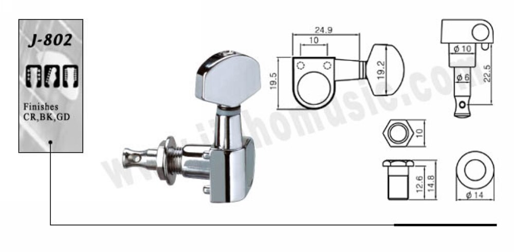 Chromen elektrische gitaar stemmechanieken zonder schroeven zilveren stempennen j -802 gemaakt in korea (met verpakking)